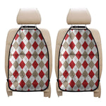 White Red And Beige Argyle Pattern Print Car Seat Organizers