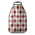 White Red And Beige Argyle Pattern Print Car Seat Organizers