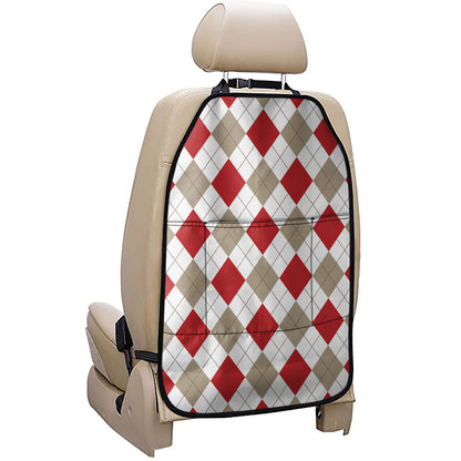 White Red And Beige Argyle Pattern Print Car Seat Organizers