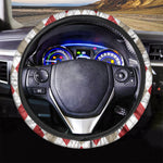 White Red And Beige Argyle Pattern Print Car Steering Wheel Cover