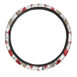 White Red And Beige Argyle Pattern Print Car Steering Wheel Cover