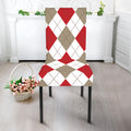 White Red And Beige Argyle Pattern Print Dining Chair Slipcover