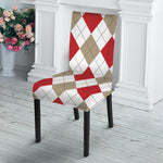 White Red And Beige Argyle Pattern Print Dining Chair Slipcover
