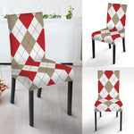 White Red And Beige Argyle Pattern Print Dining Chair Slipcover
