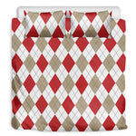 White Red And Beige Argyle Pattern Print Duvet Cover Bedding Set