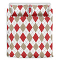 White Red And Beige Argyle Pattern Print Duvet Cover Bedding Set