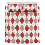White Red And Beige Argyle Pattern Print Duvet Cover Bedding Set