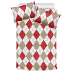 White Red And Beige Argyle Pattern Print Duvet Cover Bedding Set