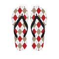 White Red And Beige Argyle Pattern Print Flip Flops
