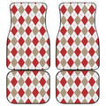 White Red And Beige Argyle Pattern Print Front and Back Car Floor Mats