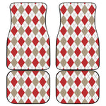 White Red And Beige Argyle Pattern Print Front and Back Car Floor Mats