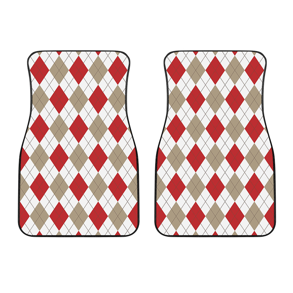White Red And Beige Argyle Pattern Print Front Car Floor Mats