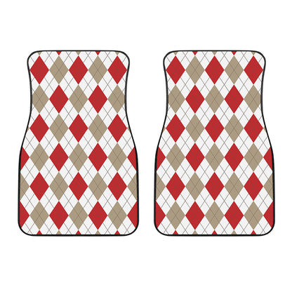 White Red And Beige Argyle Pattern Print Front Car Floor Mats