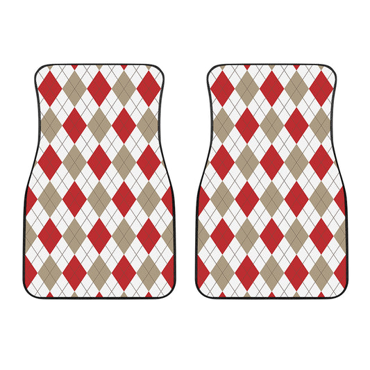 White Red And Beige Argyle Pattern Print Front Car Floor Mats