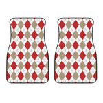 White Red And Beige Argyle Pattern Print Front Car Floor Mats