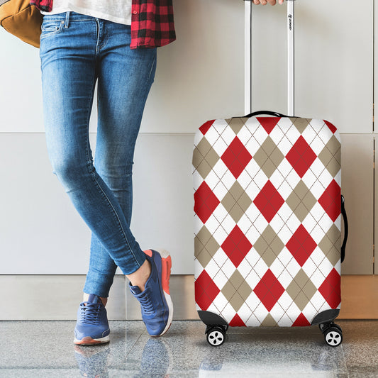 White Red And Beige Argyle Pattern Print Luggage Cover