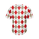 White Red And Beige Argyle Pattern Print Men's Baseball Jersey