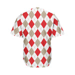 White Red And Beige Argyle Pattern Print Men's Baseball Jersey