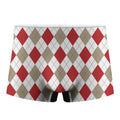 White Red And Beige Argyle Pattern Print Men's Boxer Briefs