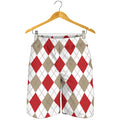 White Red And Beige Argyle Pattern Print Men's Shorts