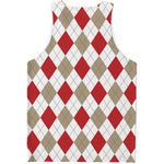 White Red And Beige Argyle Pattern Print Men's Tank Top