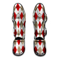 White Red And Beige Argyle Pattern Print Muay Thai Shin Guards