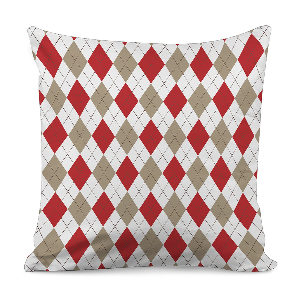 White Red And Beige Argyle Pattern Print Pillow Cover