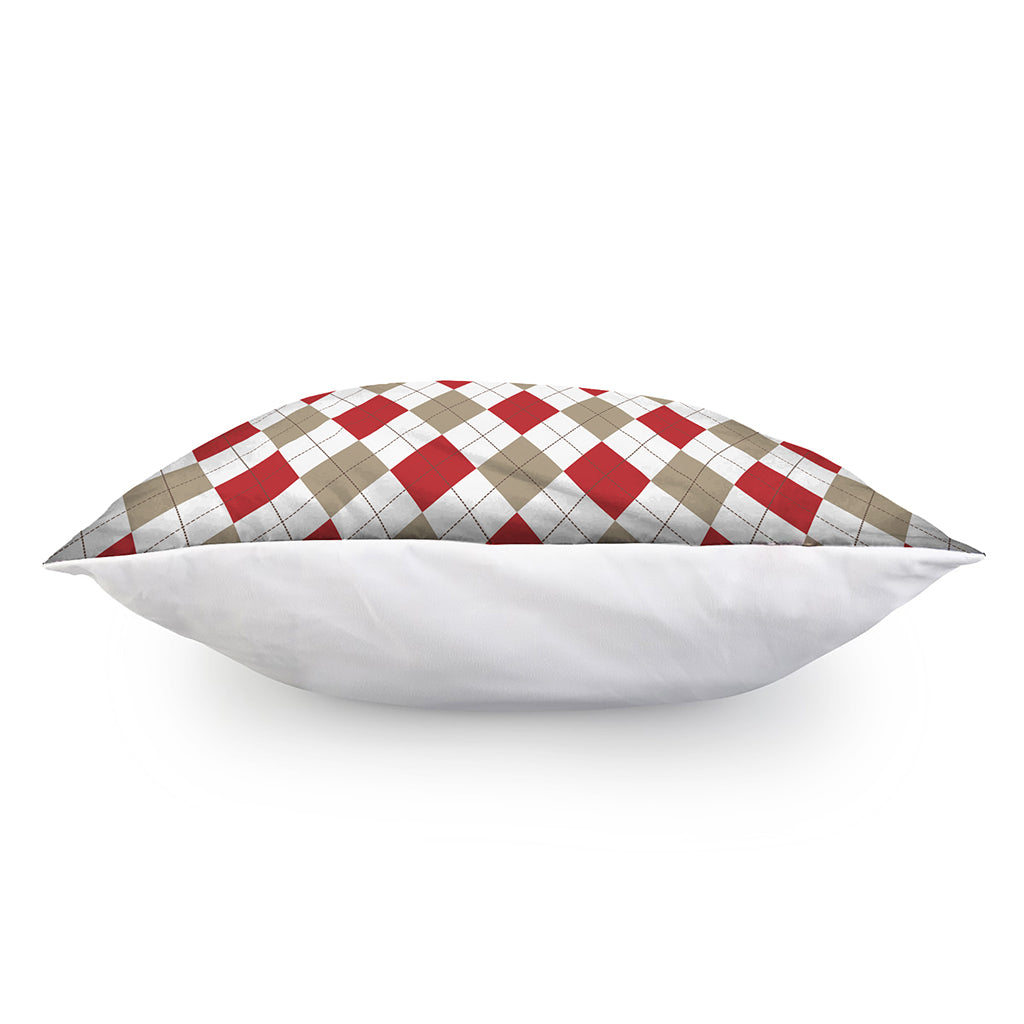 White Red And Beige Argyle Pattern Print Pillow Cover