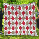 White Red And Beige Argyle Pattern Print Quilt