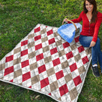 White Red And Beige Argyle Pattern Print Quilt