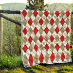 White Red And Beige Argyle Pattern Print Quilt
