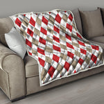 White Red And Beige Argyle Pattern Print Quilt