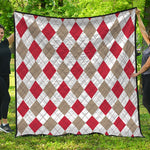 White Red And Beige Argyle Pattern Print Quilt