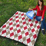 White Red And Beige Argyle Pattern Print Quilt