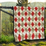 White Red And Beige Argyle Pattern Print Quilt