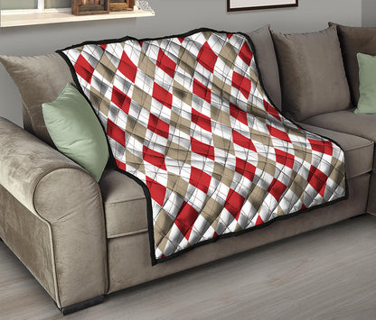 White Red And Beige Argyle Pattern Print Quilt