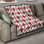White Red And Beige Argyle Pattern Print Quilt