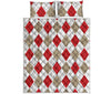 White Red And Beige Argyle Pattern Print Quilt Bed Set