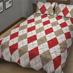 White Red And Beige Argyle Pattern Print Quilt Bed Set