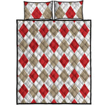 White Red And Beige Argyle Pattern Print Quilt Bed Set