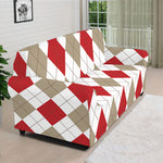 White Red And Beige Argyle Pattern Print Sofa Cover