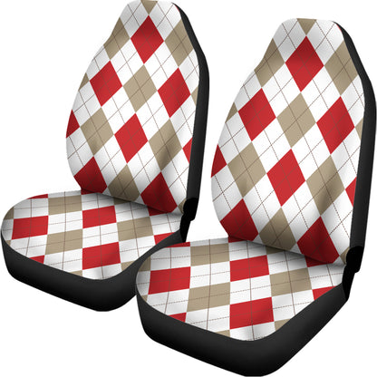 White Red And Beige Argyle Pattern Print Universal Fit Car Seat Covers