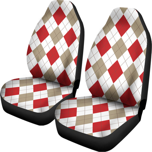White Red And Beige Argyle Pattern Print Universal Fit Car Seat Covers