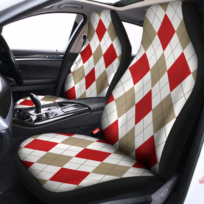 White Red And Beige Argyle Pattern Print Universal Fit Car Seat Covers