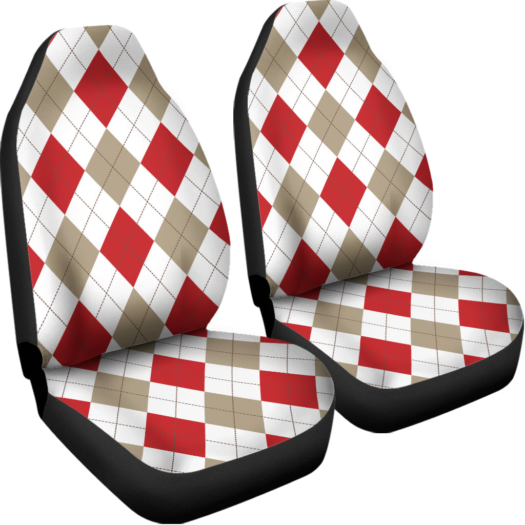 White Red And Beige Argyle Pattern Print Universal Fit Car Seat Covers