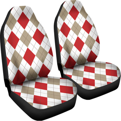 White Red And Beige Argyle Pattern Print Universal Fit Car Seat Covers