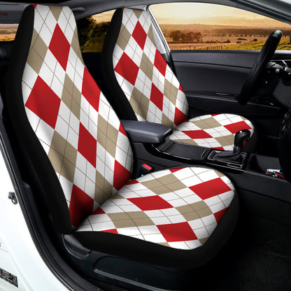 White Red And Beige Argyle Pattern Print Universal Fit Car Seat Covers