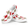 White Red And Beige Argyle Pattern Print White Slip On Sneakers