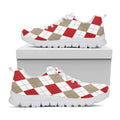 White Red And Beige Argyle Pattern Print White Running Shoes