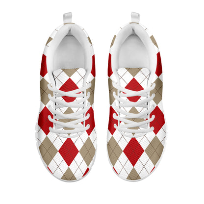 White Red And Beige Argyle Pattern Print White Sneakers